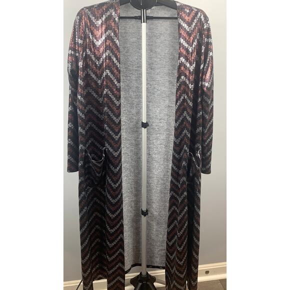 LuLaRoe Sarah Cardigan Women's L Silver Bronze Black - Picture 1 of 5